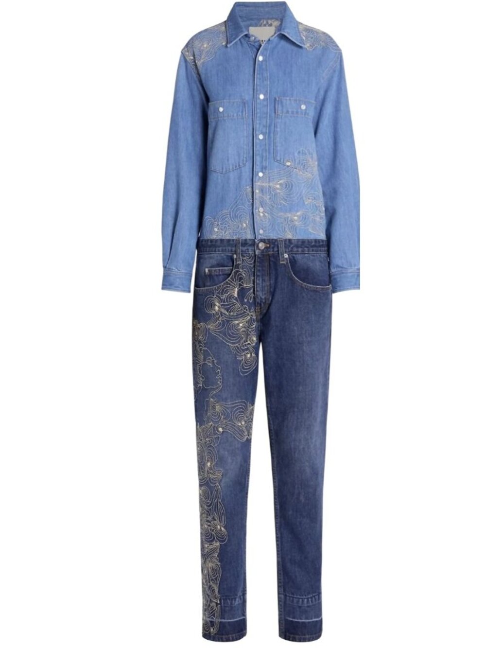 Isabel Marant Imane Embroidered Denim Jumpsuit Size 40 US 8 Large New - Picture 4 of 13